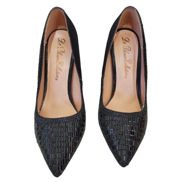 De Blossom | Elsa Sparkly Multi-Texture Beaded Pointed Toe Stiletto Pump Heels - Picture 2 of 10